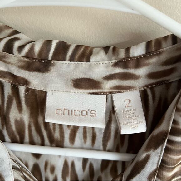 Chicos Brown Semisheer Animal Print Button Front Tunic Tank Top 2 - Picture 3 of 6